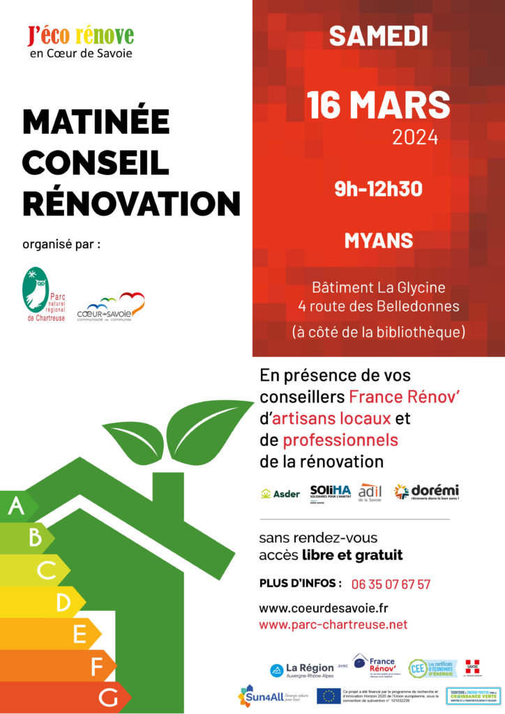 Affiche Matinée conseil rénovation Myans 16 mars